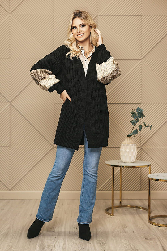 EB | Strick-cardigan Weich und Elegant Kontrastärmel