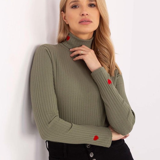 EB | Gerippte Bluse Hoher Kragen Dekorative Details