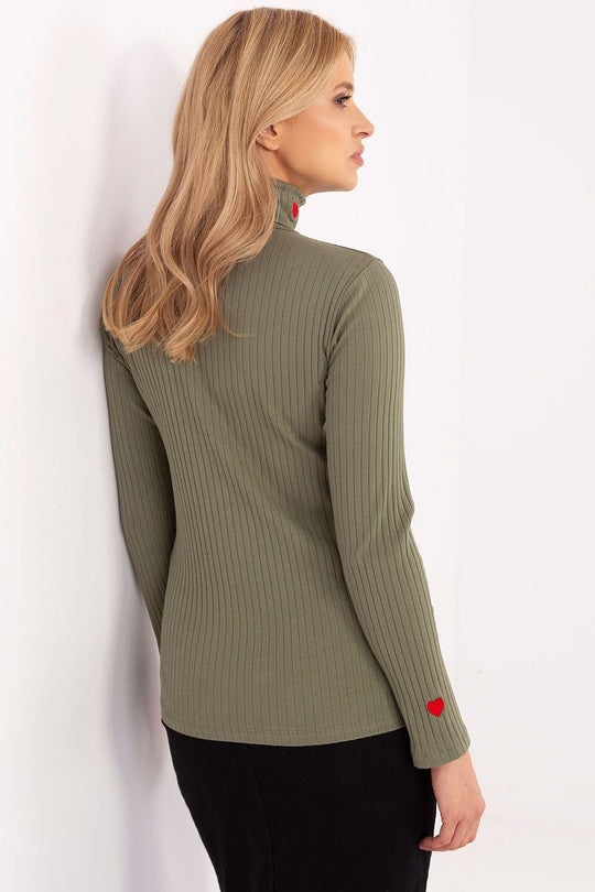 EB | Gerippte Bluse Hoher Kragen Dekorative Details