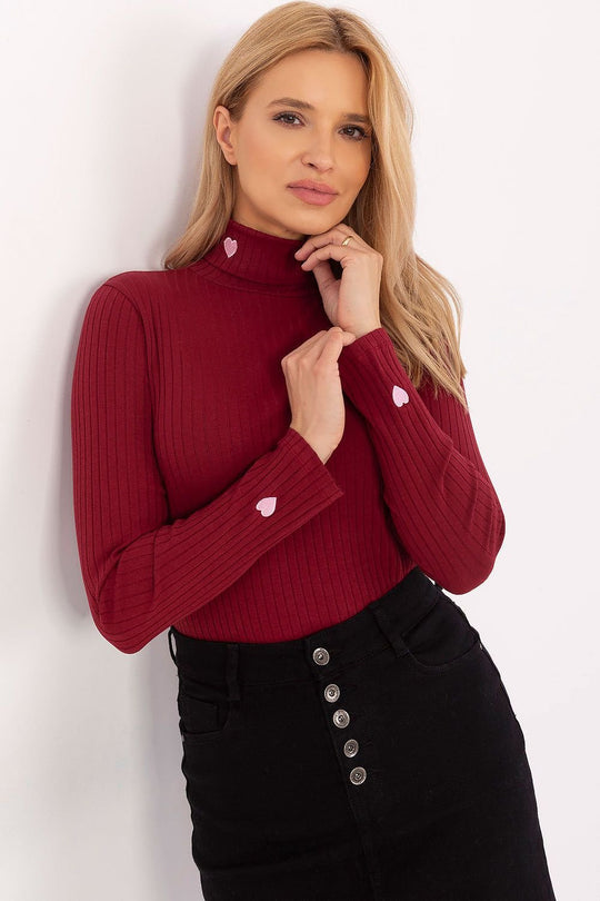EB | Gerippte Bluse Hoher Kragen Dekorative Details