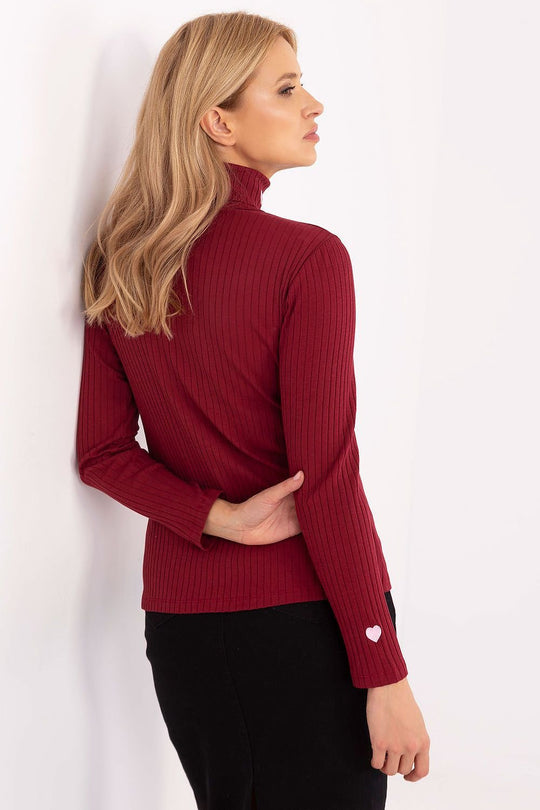 EB | Gerippte Bluse Hoher Kragen Dekorative Details