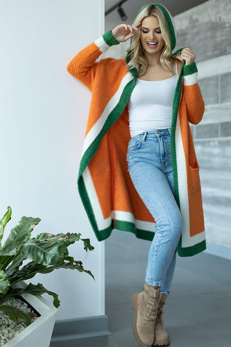 EB | Langer Strickcardigan mit Kapuze Weich und Stilvoll Kontrastdetails