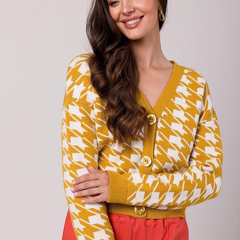 EB | Hahnentritt Cardigan Weiche Strickware Zeitloses Muster