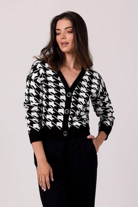 EB | Hahnentritt Cardigan Weiche Strickware Zeitloses Muster