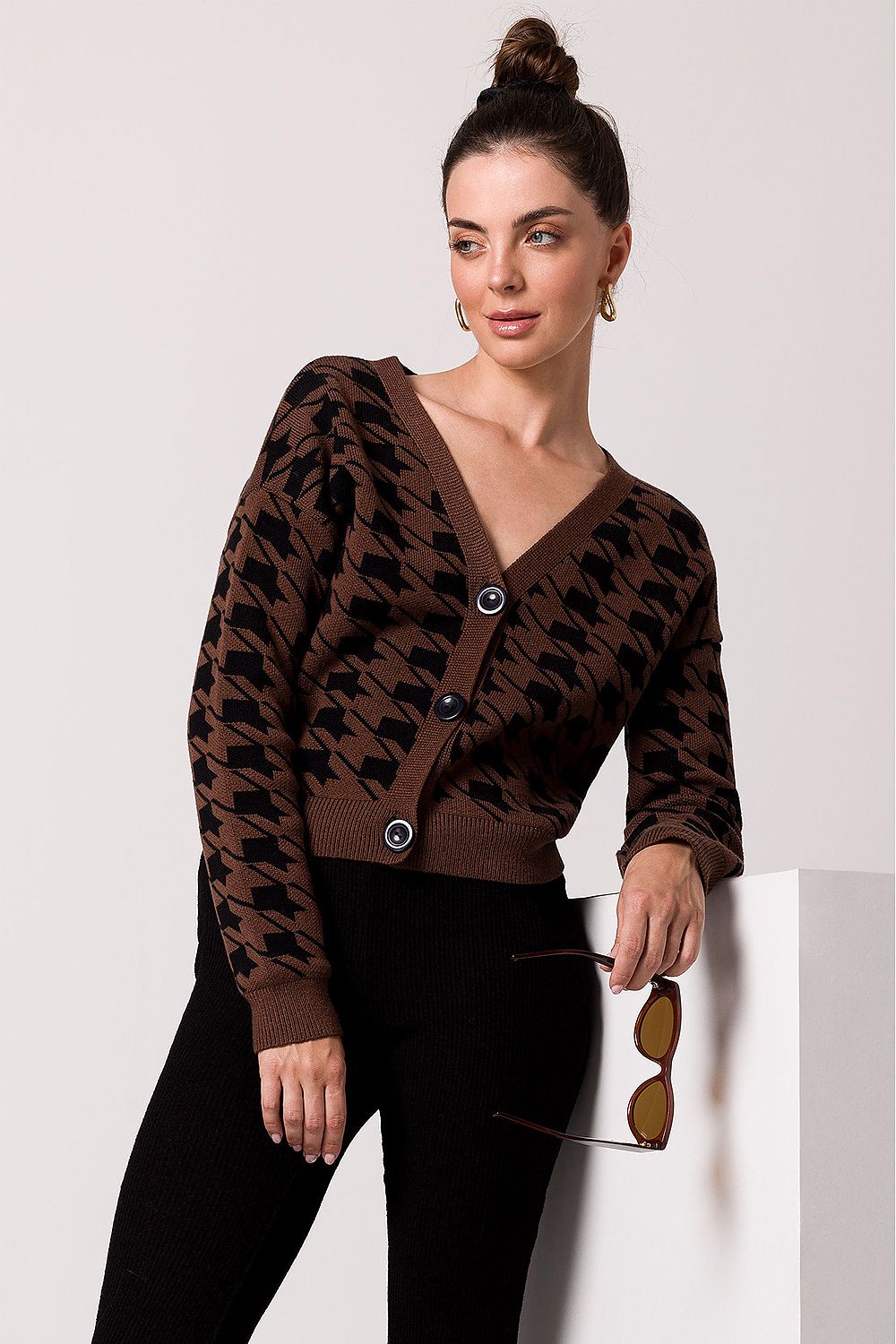 EB | Hahnentritt Cardigan Weiche Strickware Zeitloses Muster