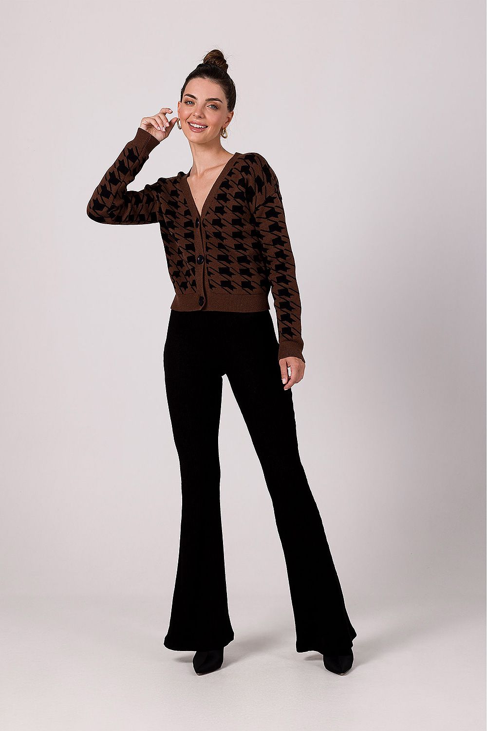 EB | Hahnentritt Cardigan Weiche Strickware Zeitloses Muster