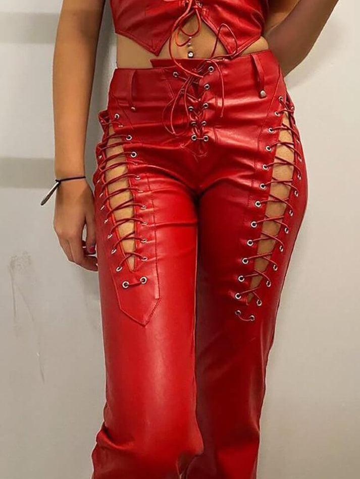 EB | Cutout Schnürung PU-Hose