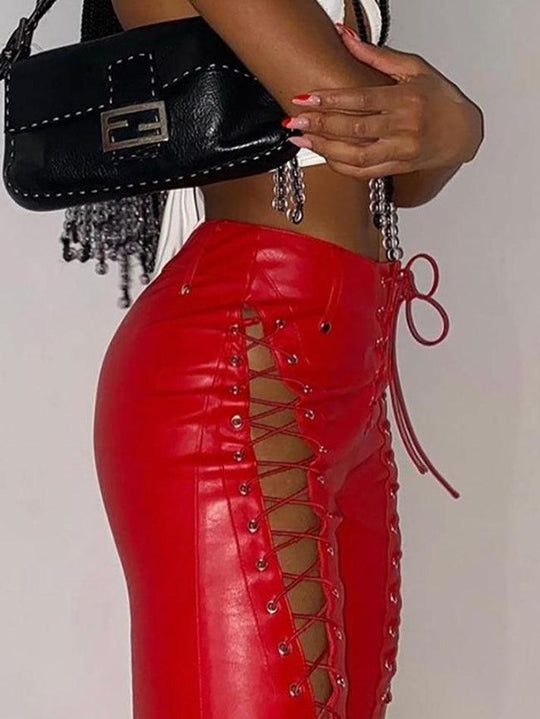 EB | Cutout Schnürung PU-Hose