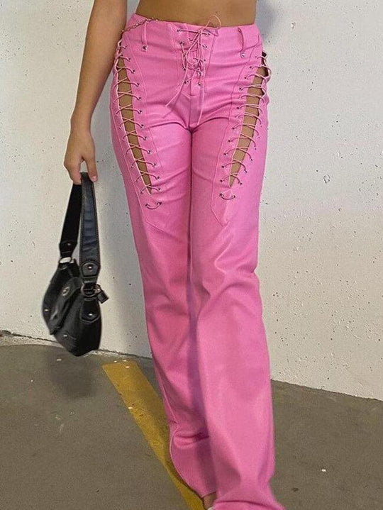 EB | Cutout Schnürung PU-Hose