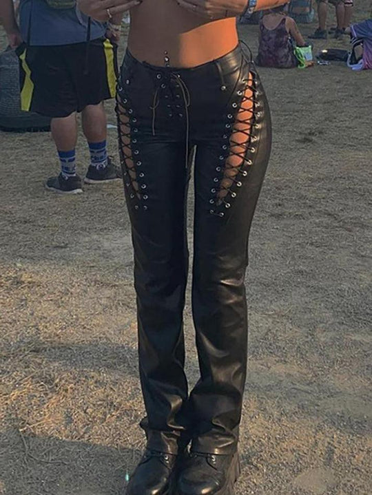 EB | Cutout Schnürung PU-Hose