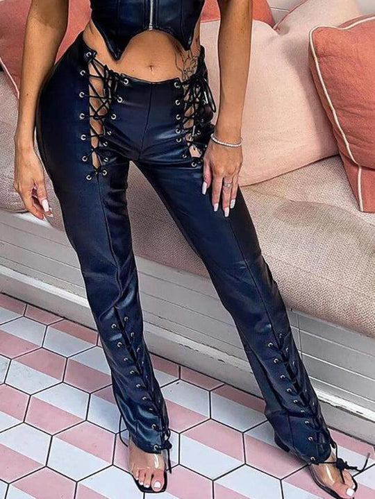 EB | Cutout Schnürung PU-Hose