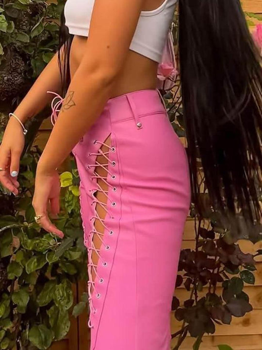 EB | Cutout Schnürung PU-Hose