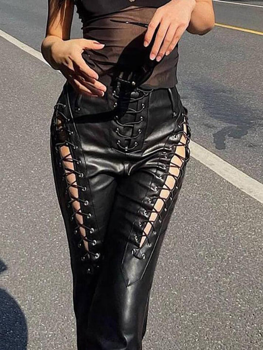 EB | Cutout Schnürung PU-Hose