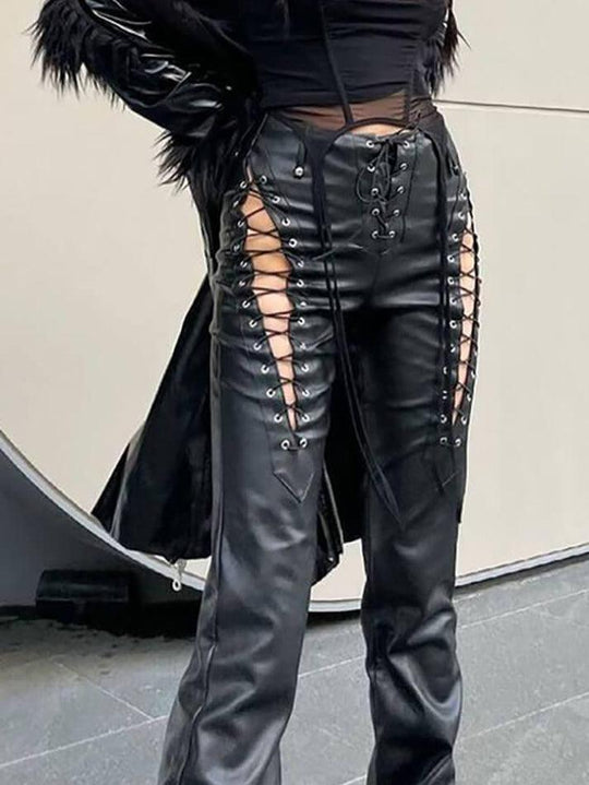 EB | Cutout Schnürung PU-Hose