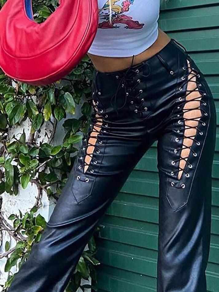 EB | Cutout Schnürung PU-Hose