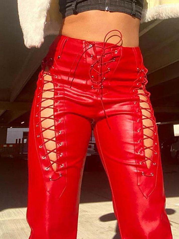 EB | Cutout Schnürung PU-Hose