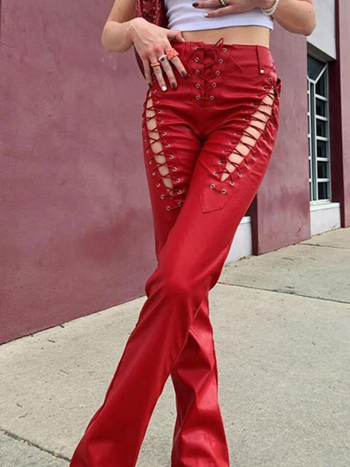 EB | Cutout Schnürung PU-Hose