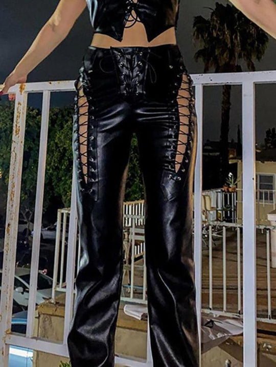 EB | Cutout Schnürung PU-Hose