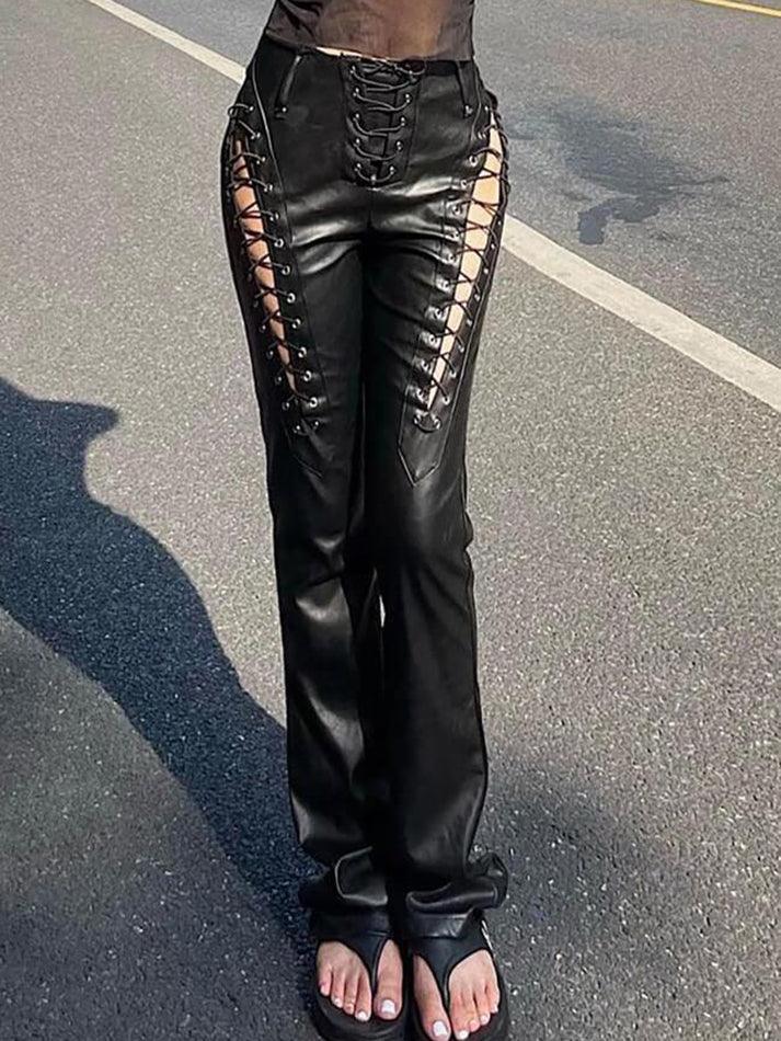EB | Cutout Schnürung PU-Hose