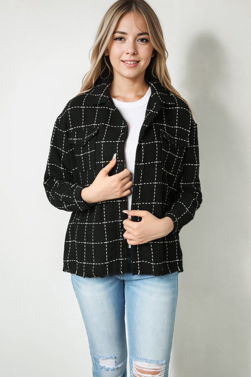 EB | Karierte Jacke mit Großen Taschen Polyester-baumwolle Schick und Vielseitig