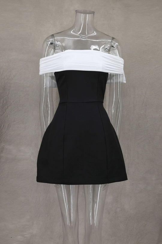 EB | Ein-Wort-Schulter schwarz-weißes Kleid mit kontrastierender Schleife