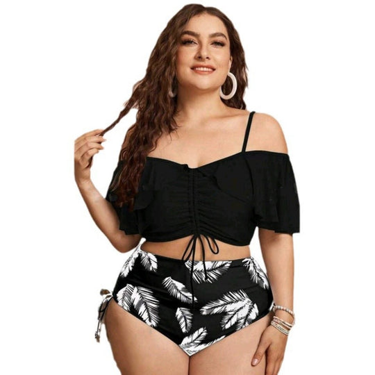 EB | Großer geteilter Bikini mit Kordelzug und Rüschen