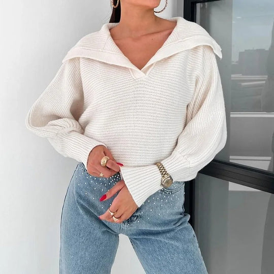 EB | Strickpullover mit Laternenärmeln und offenem Kragen