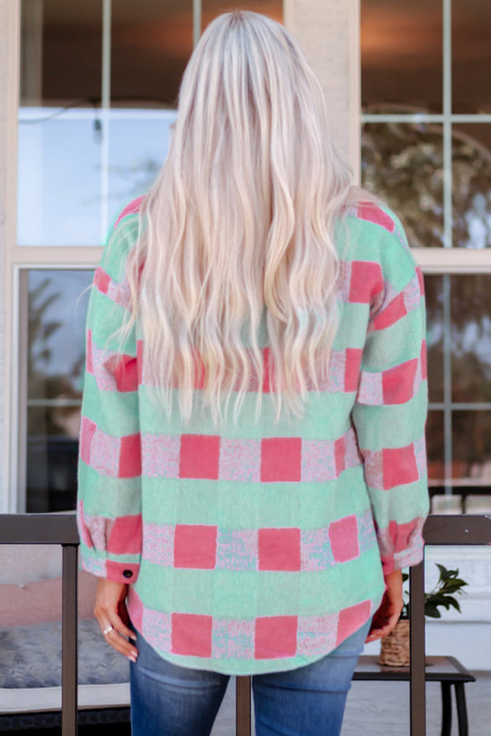 EB | Karierte Knopfront Fallende Schulter Shacket