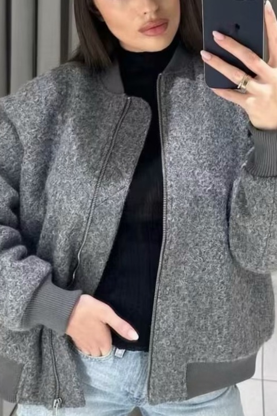 EB | Kragenlose Lange Ärmel Ripp-Flugjacke