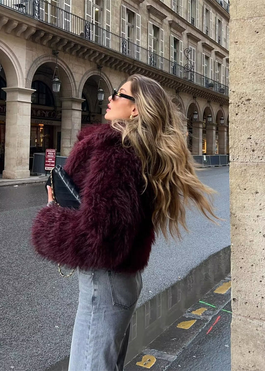 EB | Kunstpelz Winterjacke in Burgunder