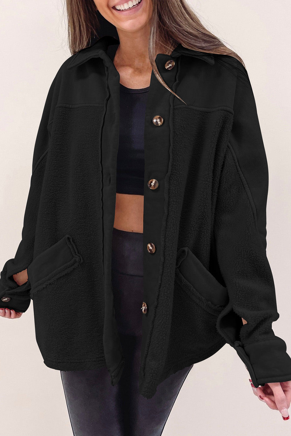 EB | Weiche Fleecejacke mit Großen Knöpfen Polyester Komfort und Warmer Stil