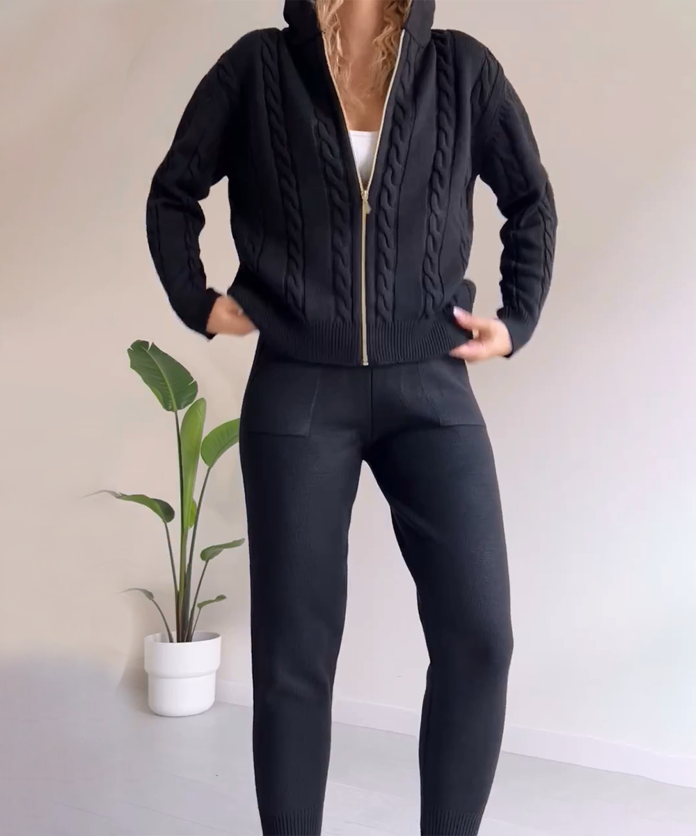 EB | Zweiteiliges Set mit Cardigan und casual Jacquard-Strickpullover