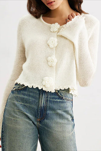 EB | Schmaler, Floral Strickcardigan mit Rüschen