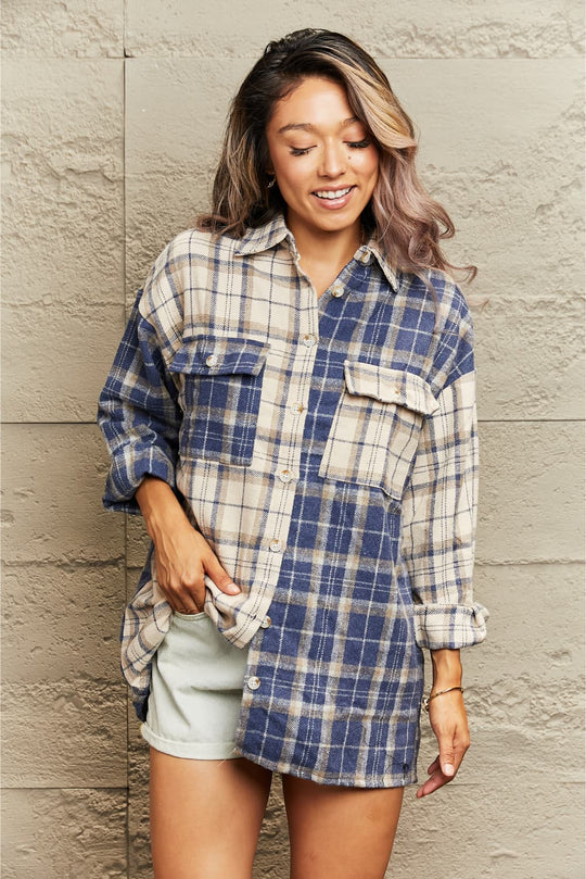 EB | Karo Gefallen Schulter Shirtjacke