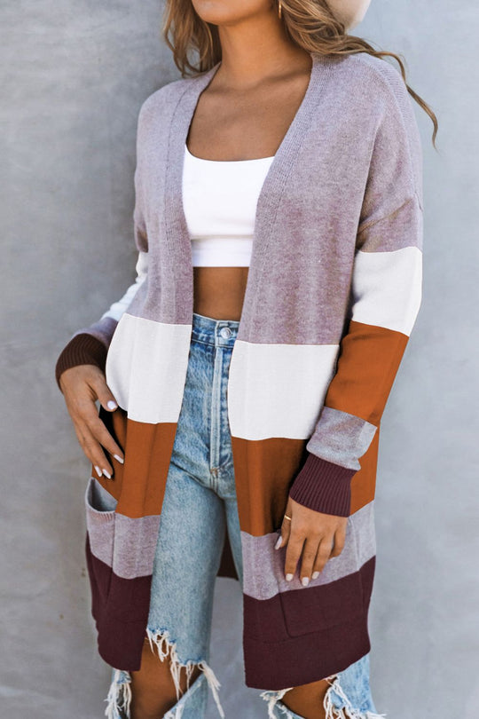 EB | Farbblock Offene Front Rippbündchen Cardigan mit Taschen