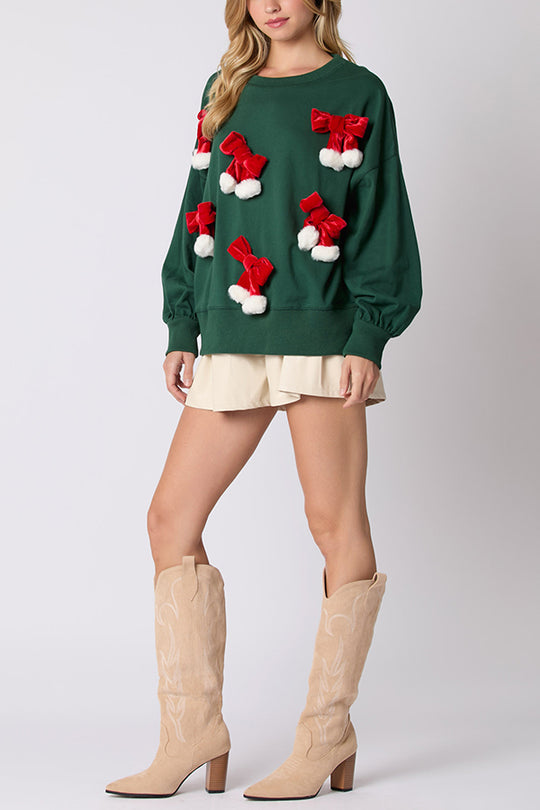 EB | Weihnachts Schleife Verziert Lässiges Langärmeliges Sweatshirt