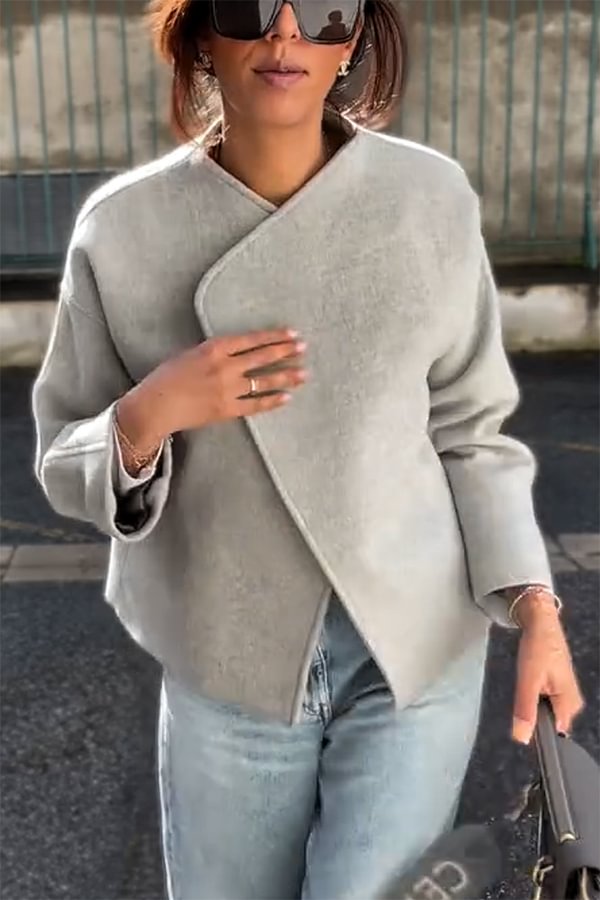 EB | und Struktur Faux Wool Revers Langarm Lose Jacke