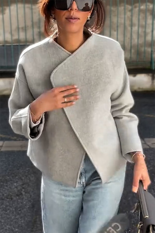 EB | und Struktur Faux Wool Revers Langarm Lose Jacke
