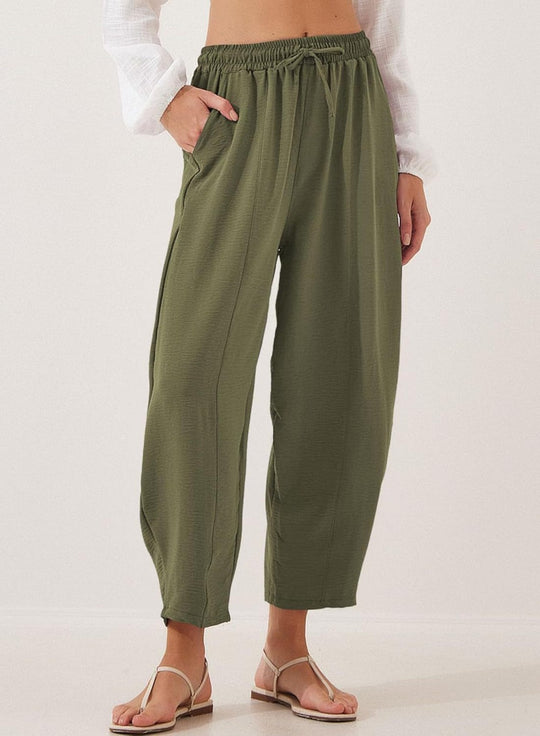EB | Locker lässige Neun-Punkt-Hose mit Kordelzug und elastischer Taille