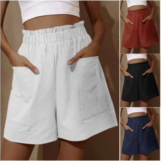 EB | Shorts aus Baumwolle und Leinen mit hoher Taille für Damen