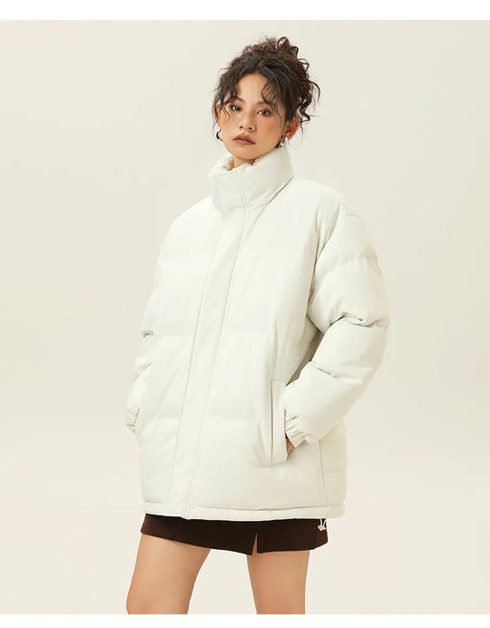 EB | Lockere Jacke mit Stehkragen aus dickem, warmem Baumwollstoff