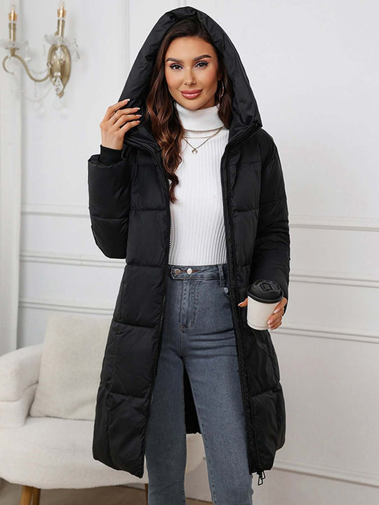 EB | Frauen Lange Kapuzen-Winter-Pufferjacke
