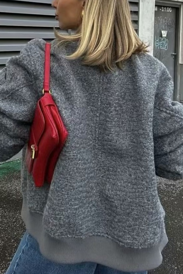 EB | Kragenlose Lange Ärmel Ripp-Flugjacke