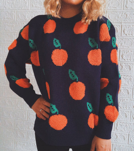 EB | Strickpullover mit Früchteprint Weich und Einzigartig Gemütliche Passform