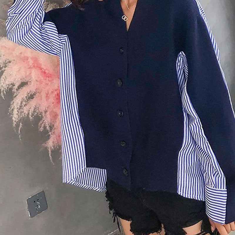 EB | Einzigartiger Strickcardigan mit Hemdärmeln Weich und Trendy Kontrastdesign
