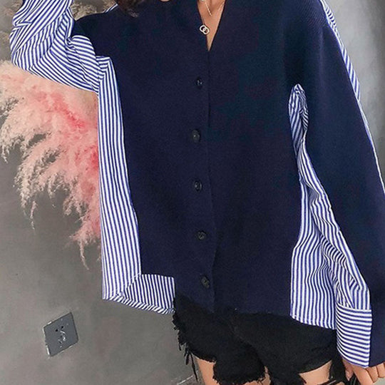 EB | Einzigartiger Strickcardigan mit Hemdärmeln Weich und Trendy Kontrastdesign