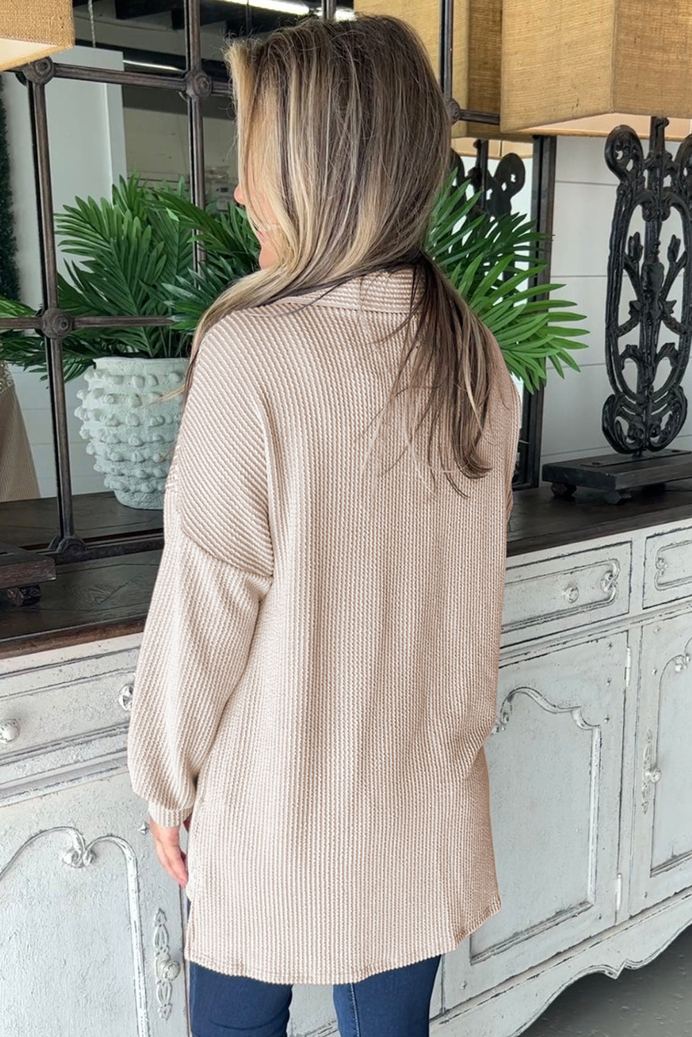 EB | Rippierte Hemdbluse mit Silber Pailletten Polyester-mischung Elegant und Festlich