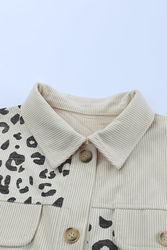 EB | Double Take Leopard Print Pocketed Cord-Jacke