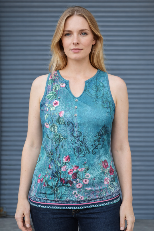 Damen Bluse mit floralem Muster und Knopfdetails EB