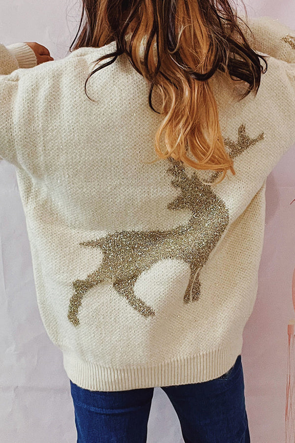 EB | Weihnachtsmuster Gestrickter Rundhalsausschnitt Langarmpullover